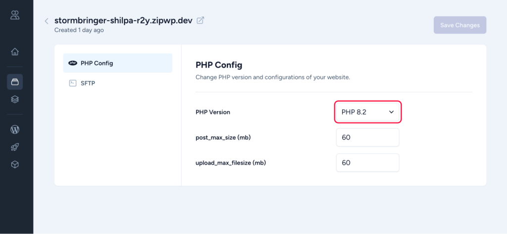 Select php version