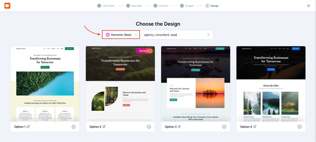 Select Elementor As Your Website Builder