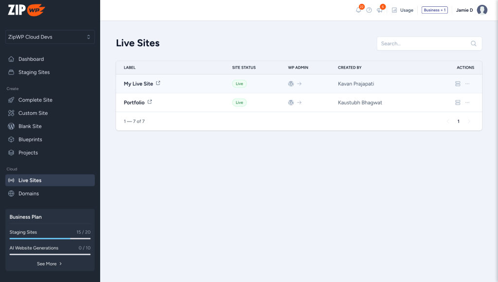Understanding the ZipWP Cloud Dashboard » ZipWP