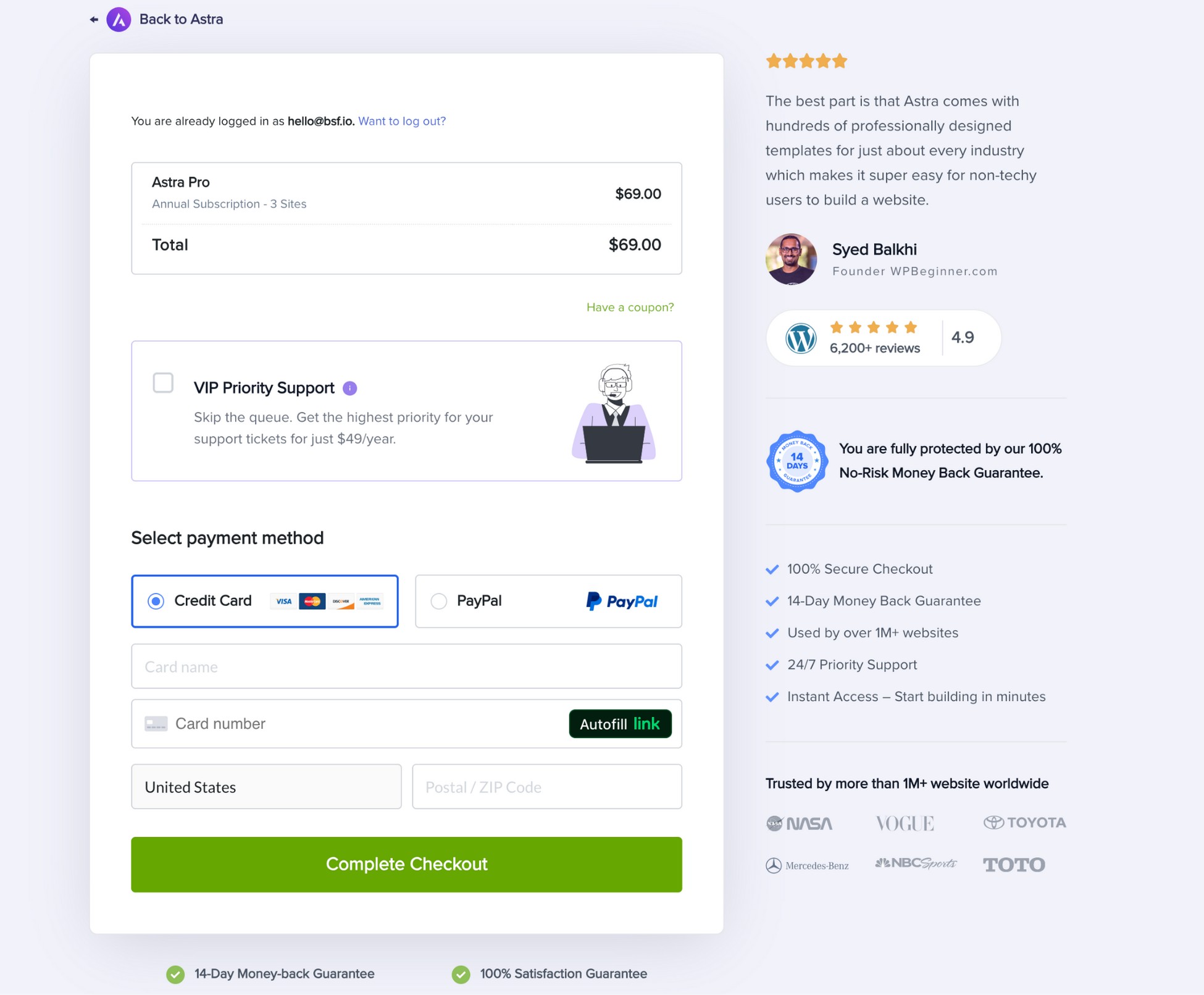 Create a simple and to the point checkout