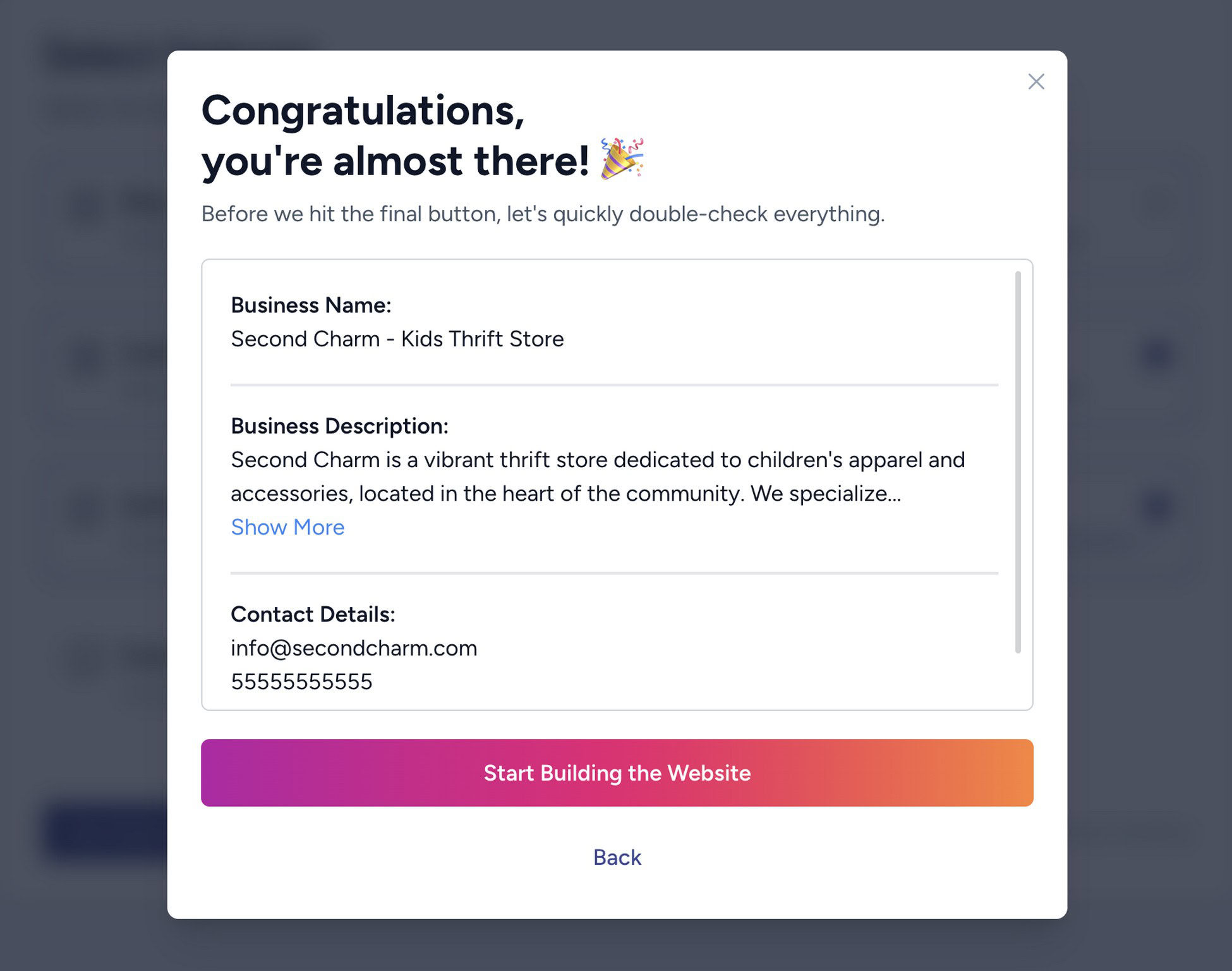 review your website information