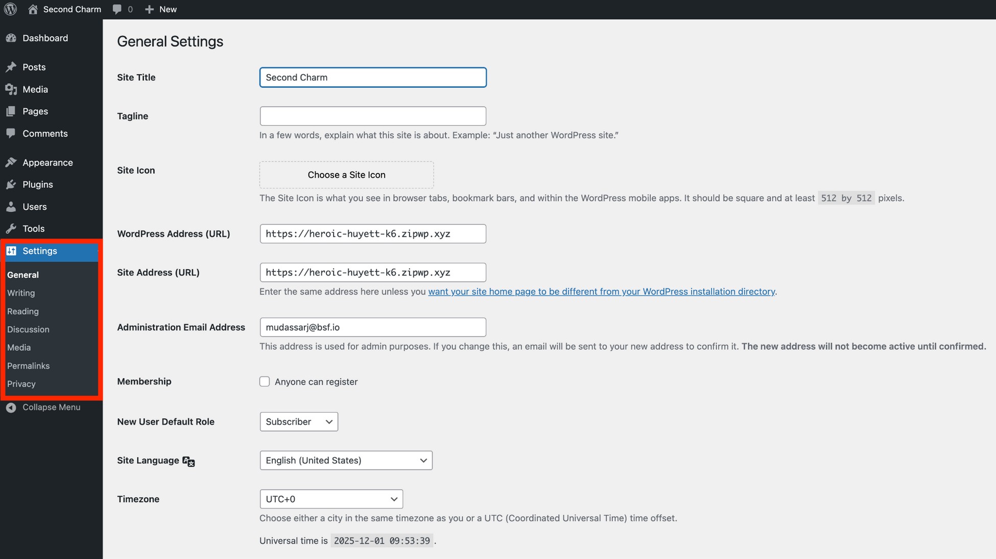 wordpress settings